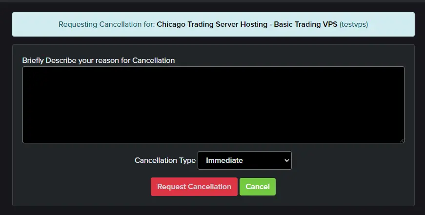 The service cancellation confirmation page