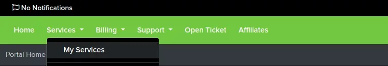 The "Services" button on the Billing Area NavBar