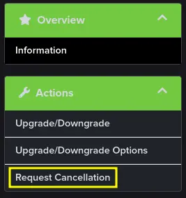 The Request Cancellation button on the Billing Area Sidebar